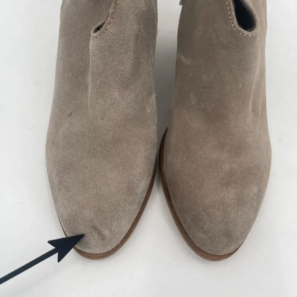 JEFFREY CAMPBELL Booties Size 7 Boots Suede Taupe Leather Owen Block Heel Zipper
